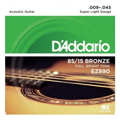 Cuerdas D´Addario 85/15 Bronze 09-45 p/ Guitarra Acústica.