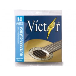 ENCORDADURA VICTOR PARA GUITARRA ACUSTICA, ACERO ESTAÑADO + ENTORCHADO COBRE PLATEADO CON BORLA