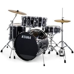 BATERIA TAMA ''STAGESTAR'' DE 5 PZAS. NEGRO BRILLANTE CON ATRILES, ASIENTO Y PLATILLOS