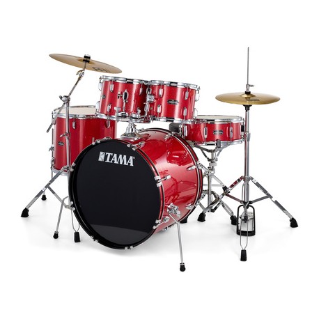 BATERIA TAMA ''STAGESTAR'' DE 5 PZAS. ROJO BRILLANTE CON ATRILES, ASIENTO Y PLATILLOS