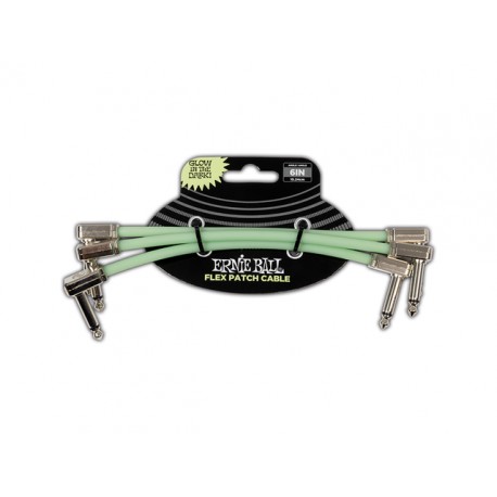 CABLES ERNIE BALL 0.1524 MTS., VERDE FOSFORECENTE (ANGULADO/ANGULADO) (3 PZAS.)
