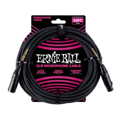 CABLE ERNIE BALL 7.62 MTS. PARA MICROFONO, NEGRO