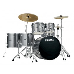 BATERIA TAMA ''STAGESTAR'' DE 6 PZAS. PLATA BRILLANTE CON ATRILES, ASIENTO Y PLATILLOS