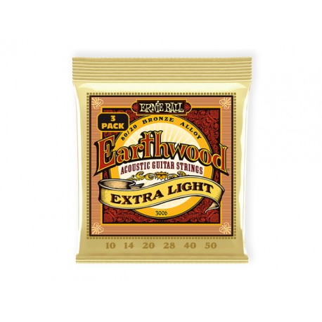 ENCORDADURAS ERNIE BALL ''EARTHWOOD - EXTRA LIGHT - 3 PACK'' PARA GUITARRA ACUSTICA BRONCE .010-.050