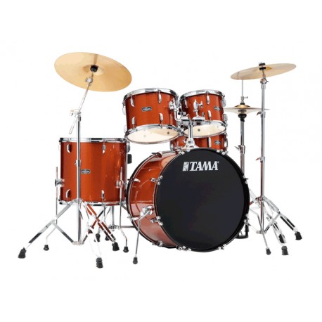 BATERIA TAMA STAGESTAR'' DE 5 PZAS. BOMBO 20" COBRE BRILLANTE CON ATRILES, ASIENTO Y PLATILLOS